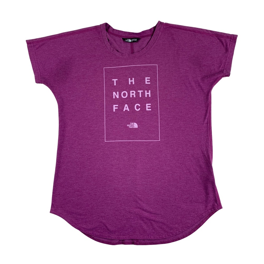 The North Face Purple Logo Tee Women's L Rounded Hem Preppy Casual